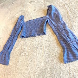 Blue Long sleeve Crop Top